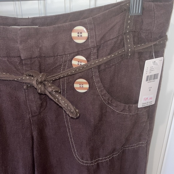NWT Womens Anthropologie Wide Leg Brown Linen Sailor Pants 6 - Picture 2 of 4